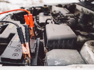 car battery with jumper leads